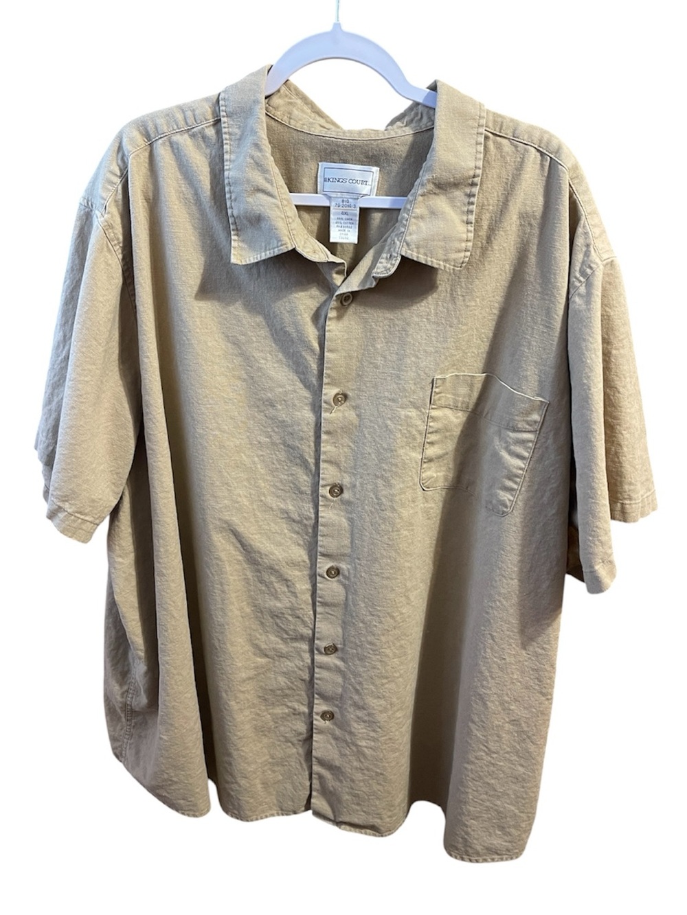 Kings Court Men Linen Blend Button Down Shirt Tan Size 4X Minimalist Casual Vaca